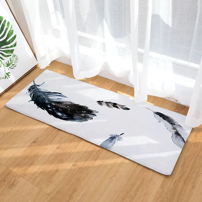 

Feather Printed Kitchen Anti-slip Carpet for Living Room Home Indoor Decor Area Rugs Bedroom Bedside Bay Window Sofa Floor Mat