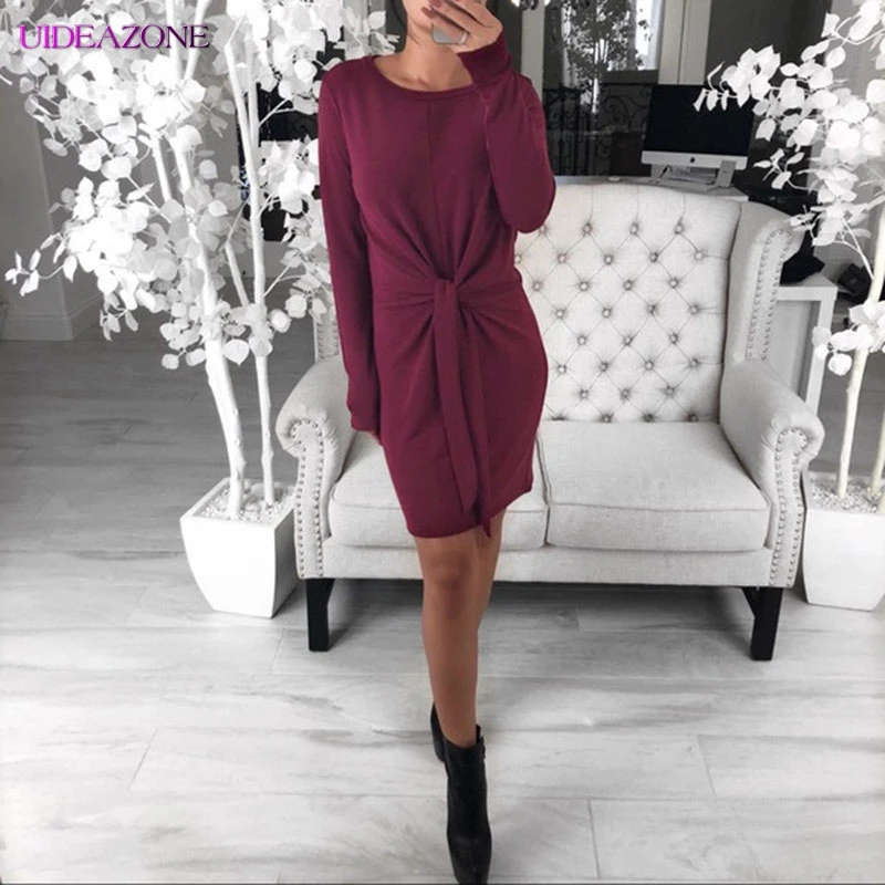 UIDEAZONE вязаный свитер платье женские пуловеры осень длинный рукав перекрестный