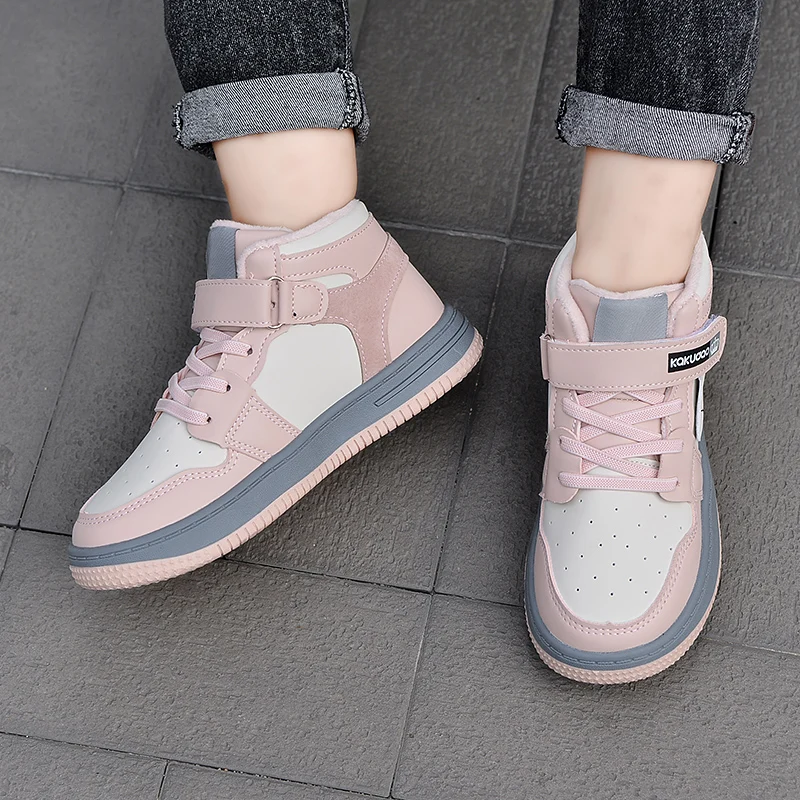 

New 2020 Children's mid top board shoes Boys' girls' sneaker kids' Plush skateboard shoes Warm and comfortable Quality trend INS
