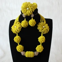 dudo store sparking bridal jewelry sets for african women yellow beaded flower and balls nigerian jewellery sets free ship gift
