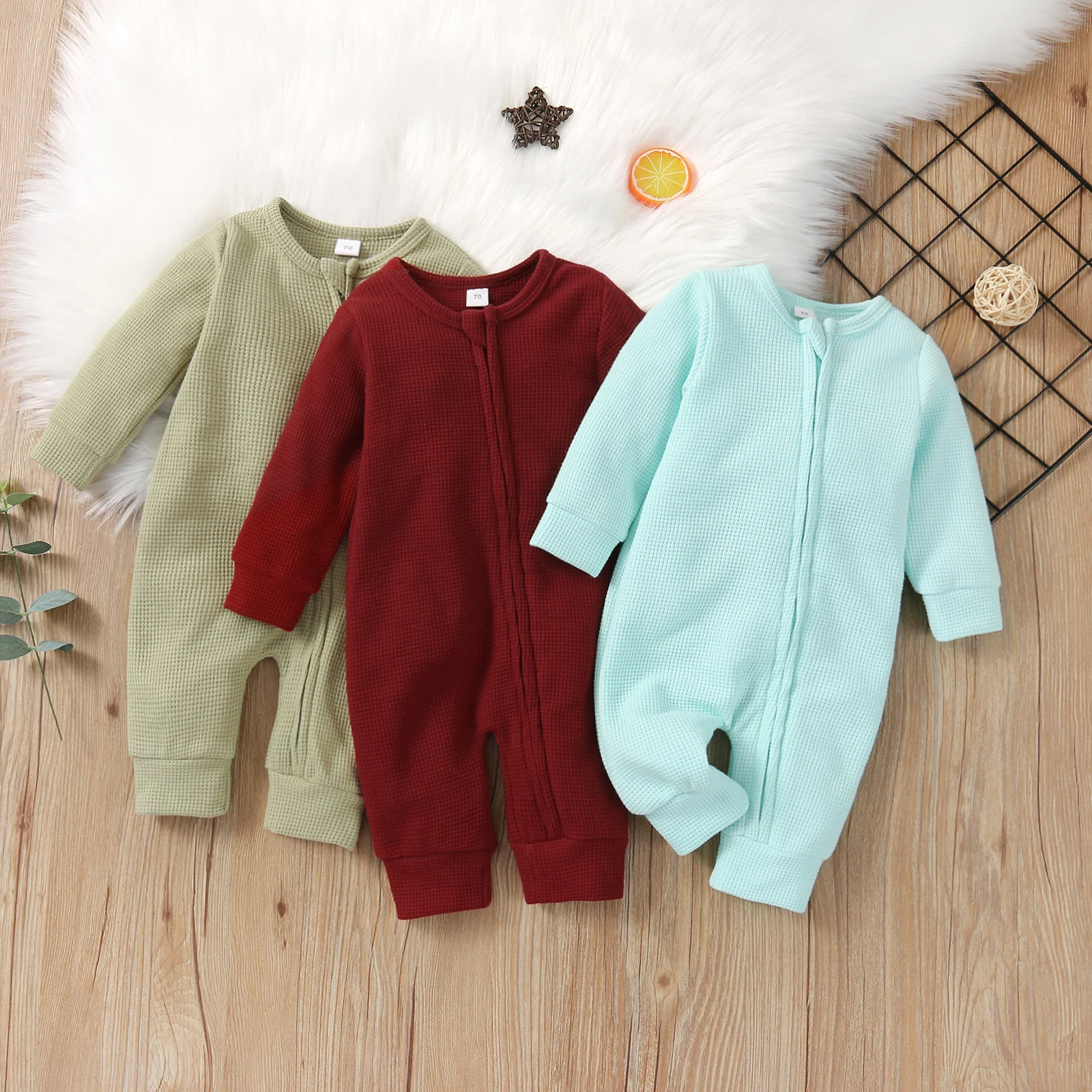 

Pudcoco 0-18M Baby Boy Girl Knitted Bodysuit Long Sleeve Round Neck Solid Color Long Pants Romper Kids Clothing Jumpsuit