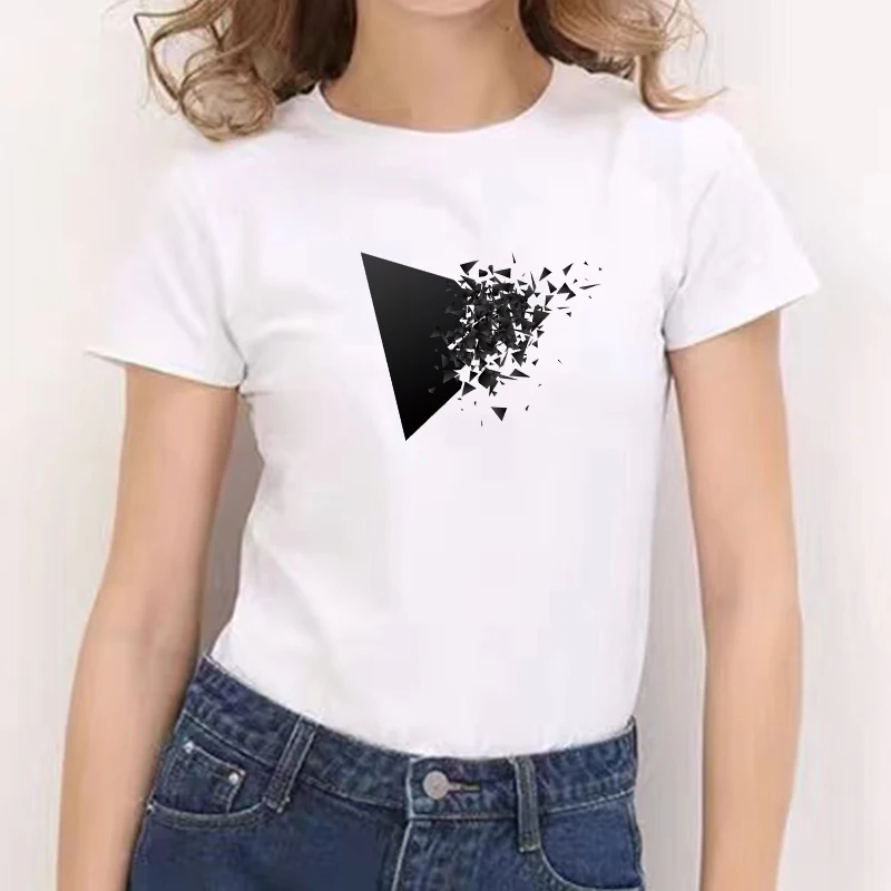 2021 недорогая футболка с геометрическим принтом и круглым вырезом повседневная