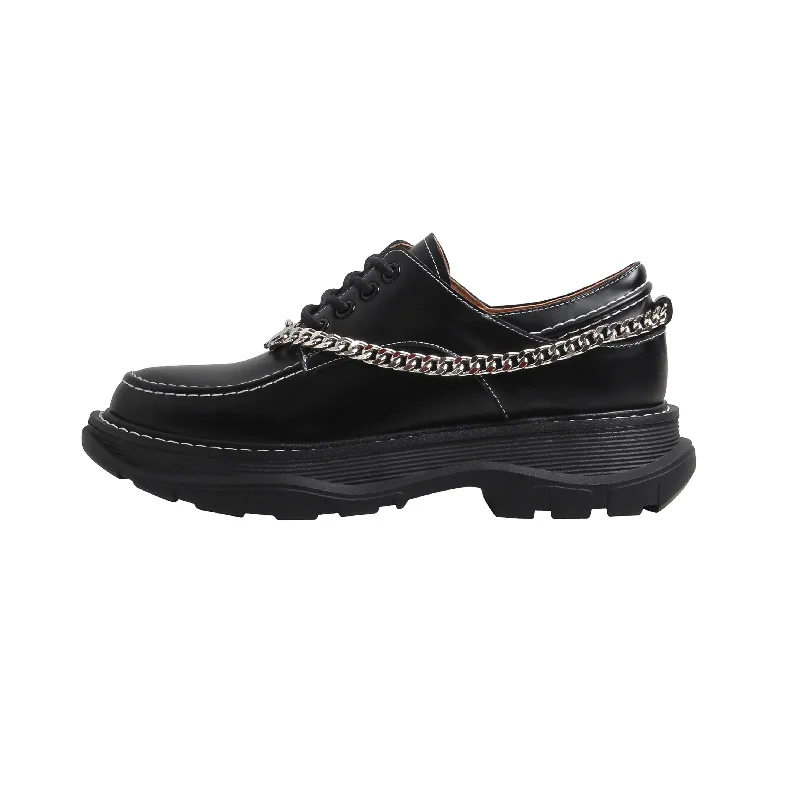 

Woman Solid Black Real Leather Loafers Zapatos De Mujer Casual Women Slip on Flats Round Toe High Platform Oxford Shoes ML14