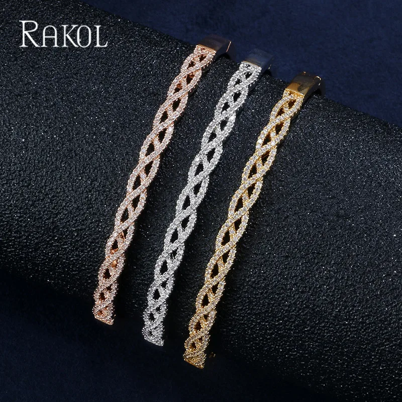Женский браслет на запястье RAKOL роскошный из розового золота с фианитом AAA|bracelet