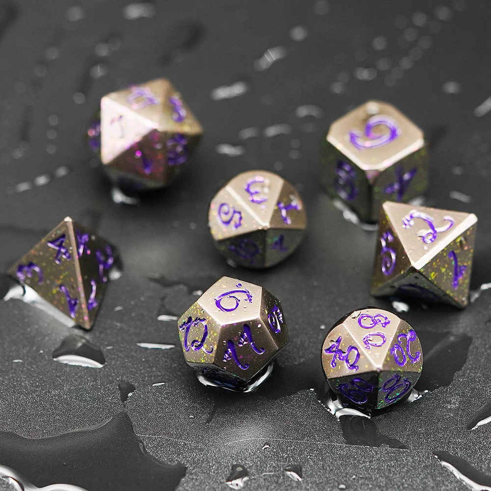 Металлические кости cusdie с цветными точками D & шрифтом дракона 7 шт. набор