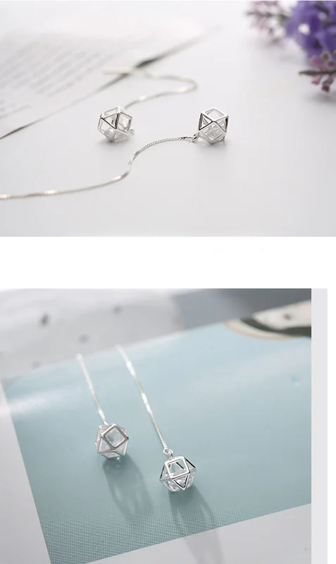 Простой стиль кубик геометрический Кристалл Длинные висячие циркониевые серьги