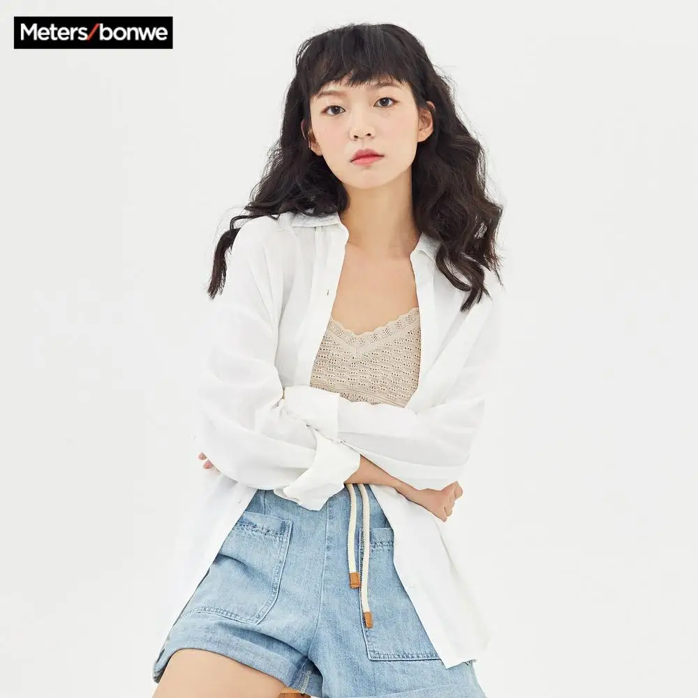 Женские Однотонные блузки Metersbonwe 2020 летняя модная Свободная Повседневная