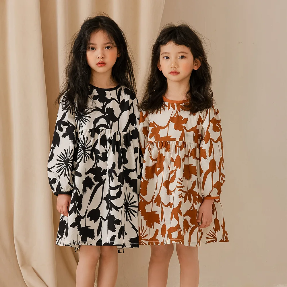

2021 Spring Baby Girls Dresses Children's Korean Floral Print Long Sleeve Dress Kids Cotton Fashion Dress For Girl Baby Clothes