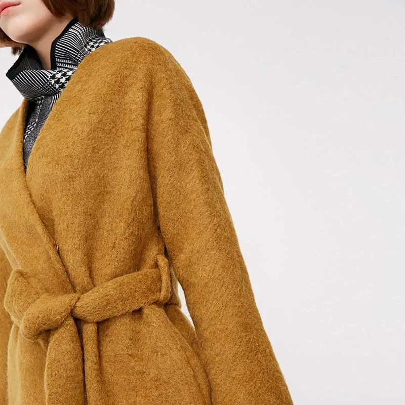 Vero Moda Женское зимнее шерстяное пальто средней длины с v-образным вырезом и короткими рукавами | 318327532