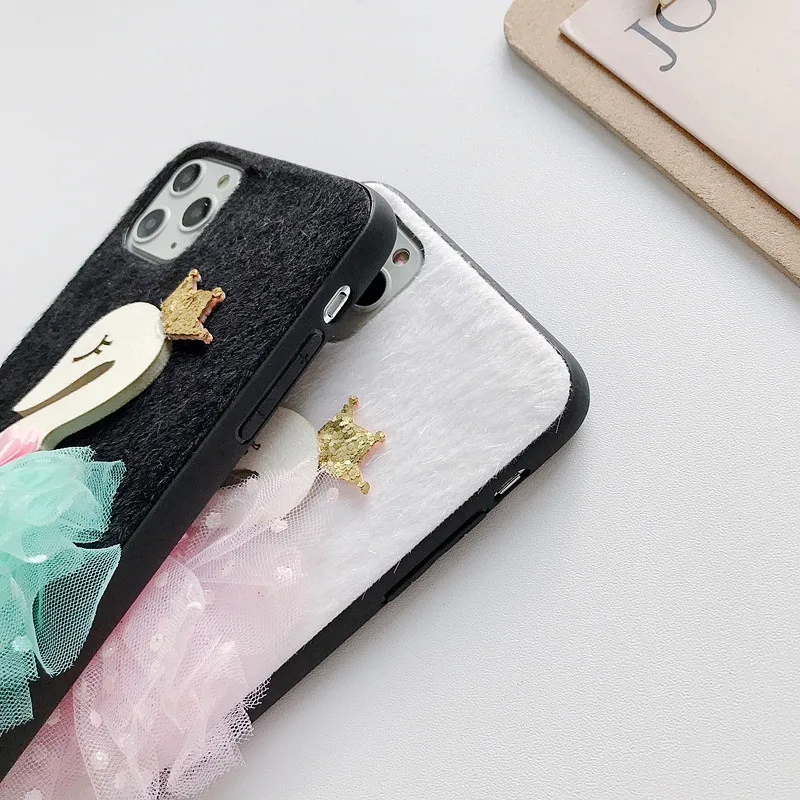 For Samsung Galaxy S 7 8 9 10 plus pro edge Note Winter fluff Phone Case Yarn Swan for A J Series M10 20 30 |