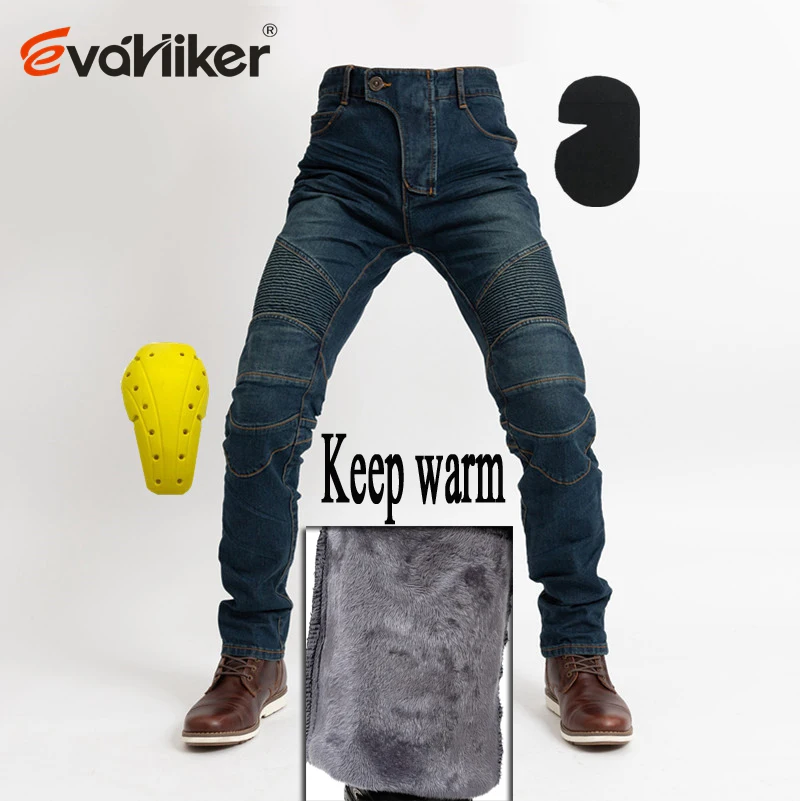 H-Keep warm Blue B Ветрозащитные зимние теплые мотоциклетные джинсы, повседневные мужские мотоциклетные мотокроссные дорожные Защитные Водонепроницаемые мотоциклетные джинсы - Цвет: H-Keep warm Blue B