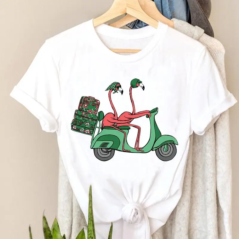 

Женская футболка с коротким рукавом, круглым вырезом и принтом фламинго, 2022