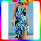 Женский пляжный сарафан в стиле бохо, голубое платье с принтом, открытыми плечами, без рукавов, праздничный пляжный ночной наряд для лета