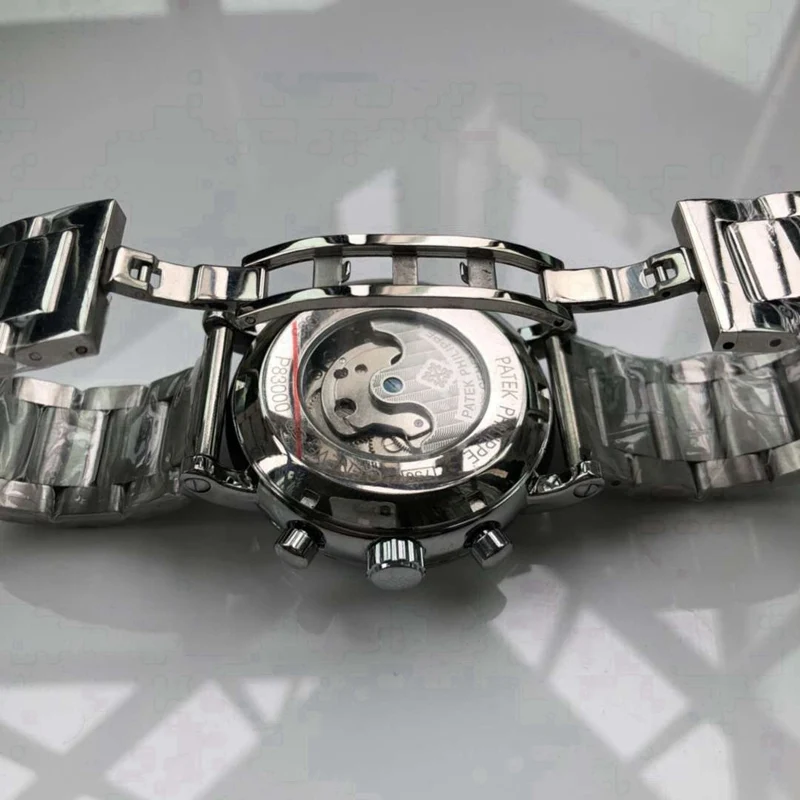 

New Automatic Mechanical Men Watch Silver Blue Stainless Steel Transparent Sapphire Glass Glide Watches