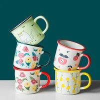 nordic retro mug simple creative flower pattern imitation enamel milk juice cup household drinkware office coffee cup