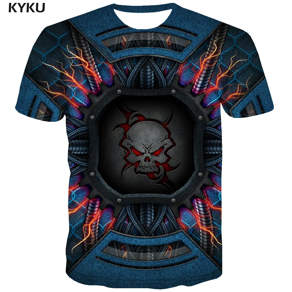 Футболка KYKU с черепом мужские металлические футболки повседневные Забавные