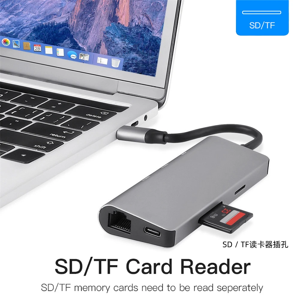 Pingle 7 в 1 USB3.0 концентратор USB-C HDMI 4K гигабитный Ethernet Rj45 адаптер USB SD/TF кардридер для MacBook Pro iPad type-C концентратор Hdmi