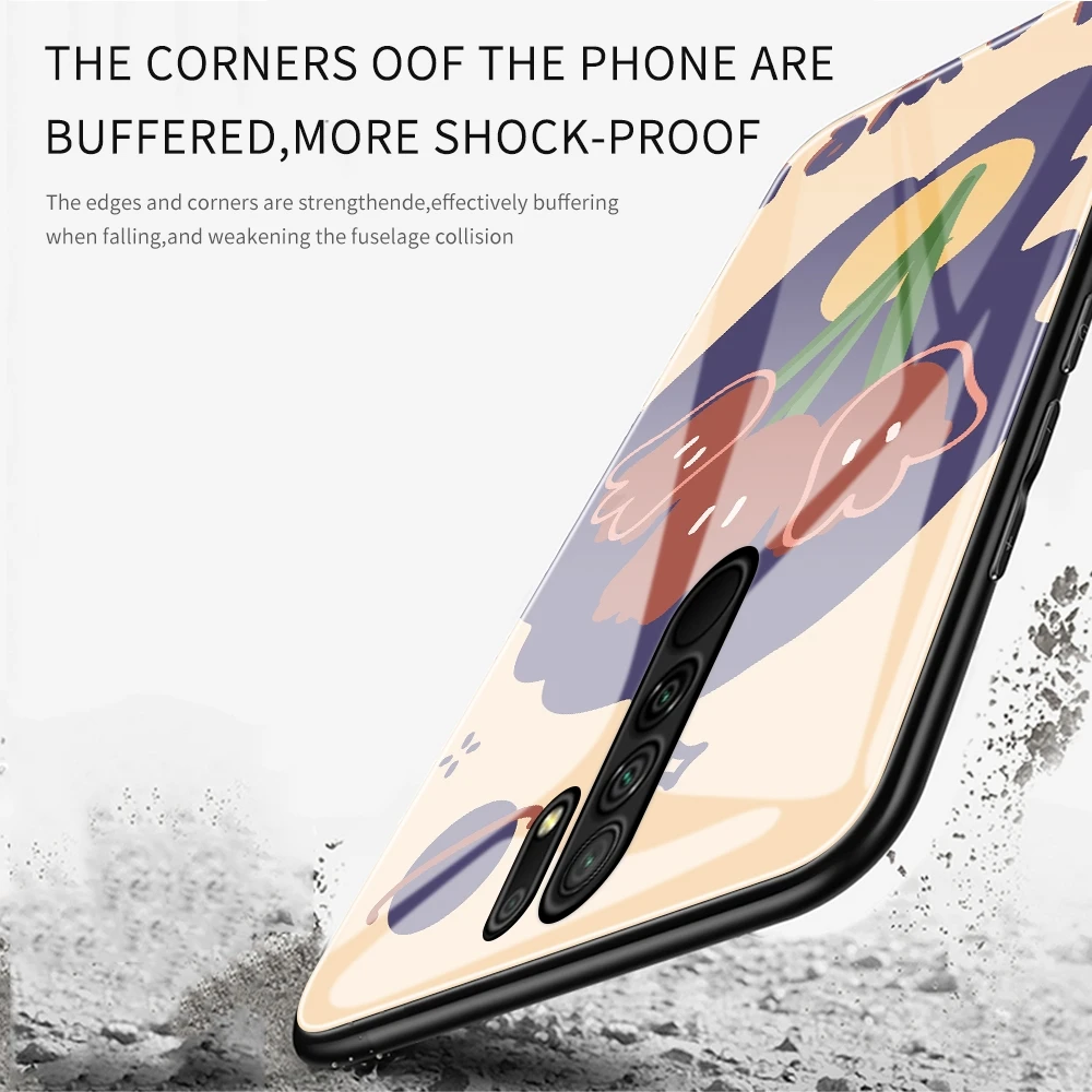 

Fashion Flower Printed Pattern 9H Tempered Glass Phone Case Back Cover For Redmi 6 Pro 7A 8A 9A 9C 9T 9 Prime 4X K20 Pro K30 S2