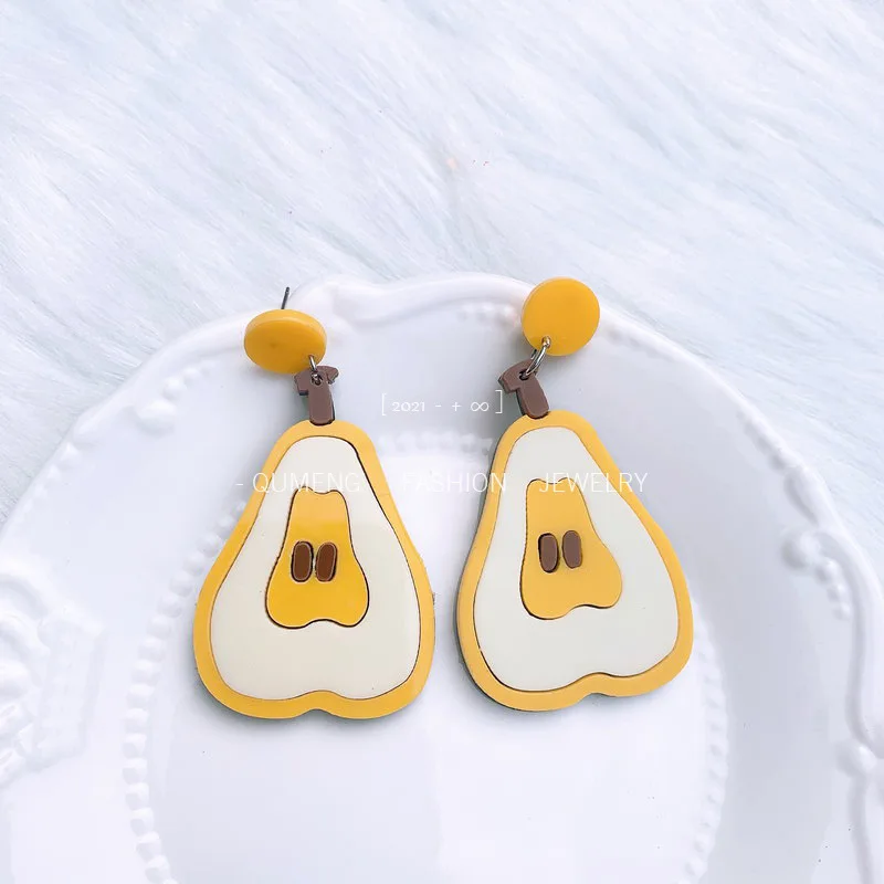 

2022 Kawaii Cute Pear Acrylic Colorful Earrings for Women Korean Fashion Novelty Funny Cool Girl Fruit Earring Drop Jewelry Gift