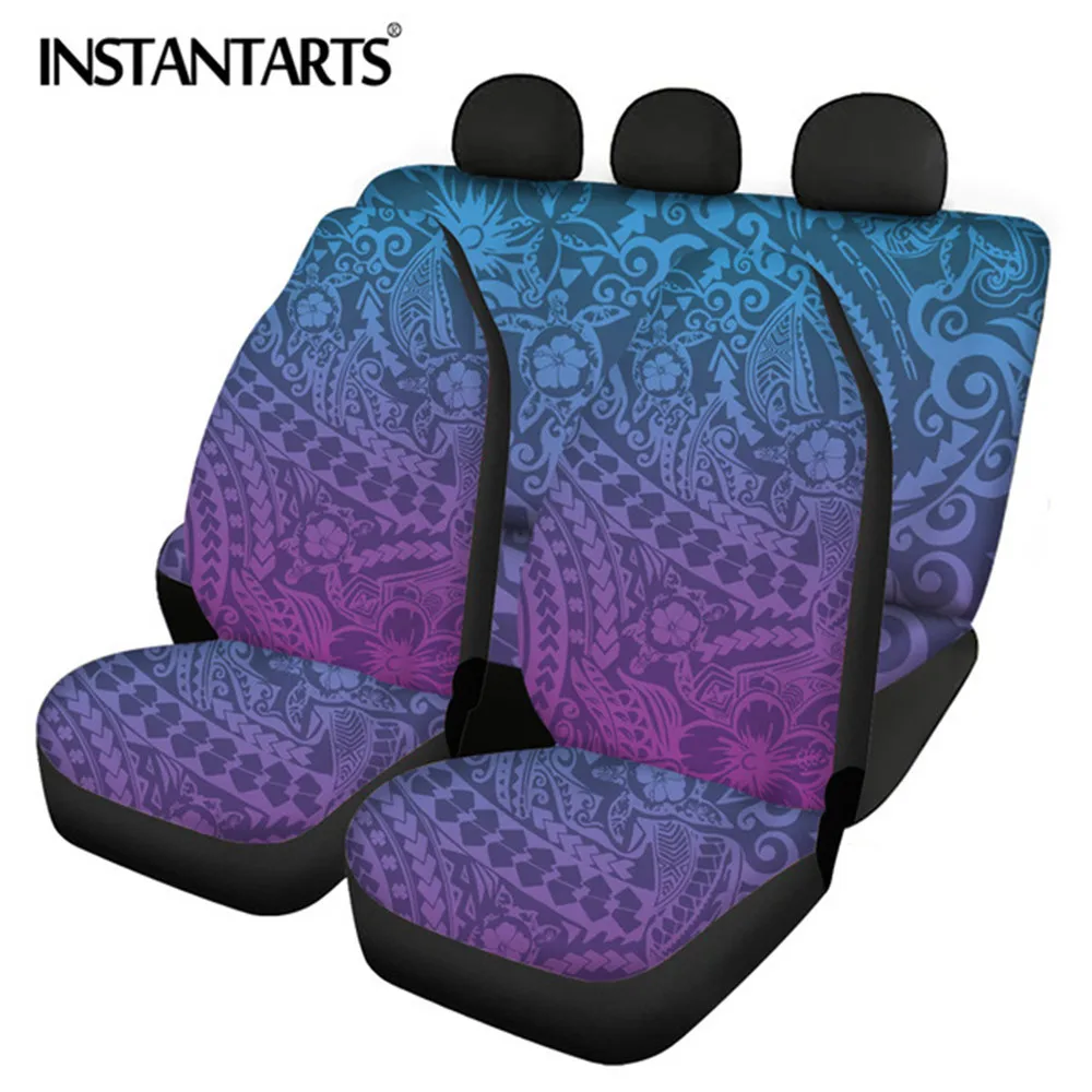 

INSTANTARTS Full Set Auto Seat Covers for Gradient Polynesian Tribal Printed Car Intorior Front/Back Seat Decoration Sheet Trend