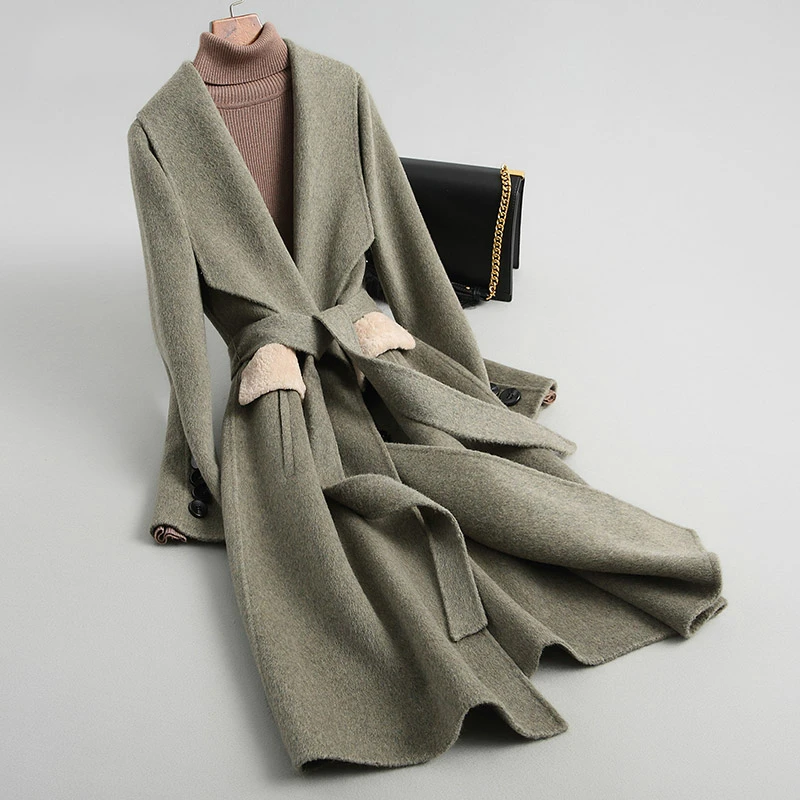 Женское кашемировое пальто из 2020 шерсти альпака осенне-зимняя женская куртка