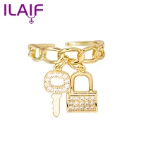 fashion zircon key lock ring ladies ring ladies adjustable bump opening jewelry an%c3%a9is femininos christmas gift