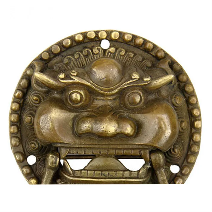 Латунь античная бронза резьба голова льва молоток зверь ручка китайская Чистая