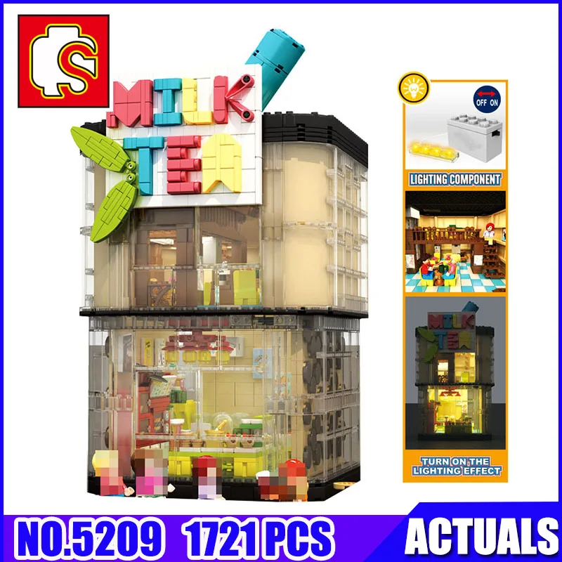 

SEMBO BLOCK City Street View Milk Tea Model Building Block Educationanl Toy Birthday