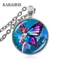 karairis fashion jewelry cute flying fairy necklace winged elf pattern pendant angel glass dome necklace woman man child gifts