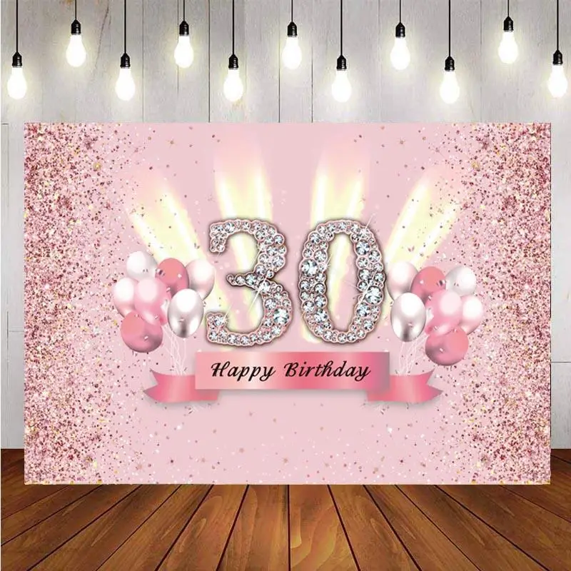 

Pink Sweet 30th Photography Backdrop Balloon Glitter Lady Happy Birthday Party Photo Background Banner Decoration Supplies