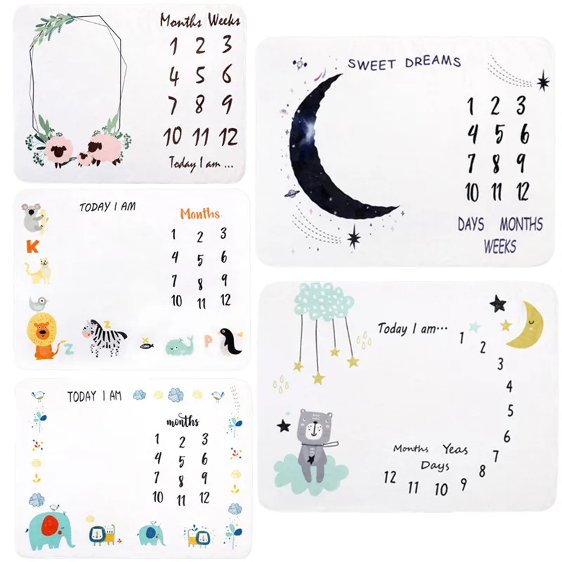 

Soft Flannel Baby Blanket Baby Monthly Record Growth Milestone Blanket Newborn Photography Props Cartoon Background Cloth