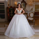 Блестящее кружевное бальное платье с V-образным вырезом и блестками, свадебные платья Дубай, роскошное свадебное платье принцессы с длинным шлейфом