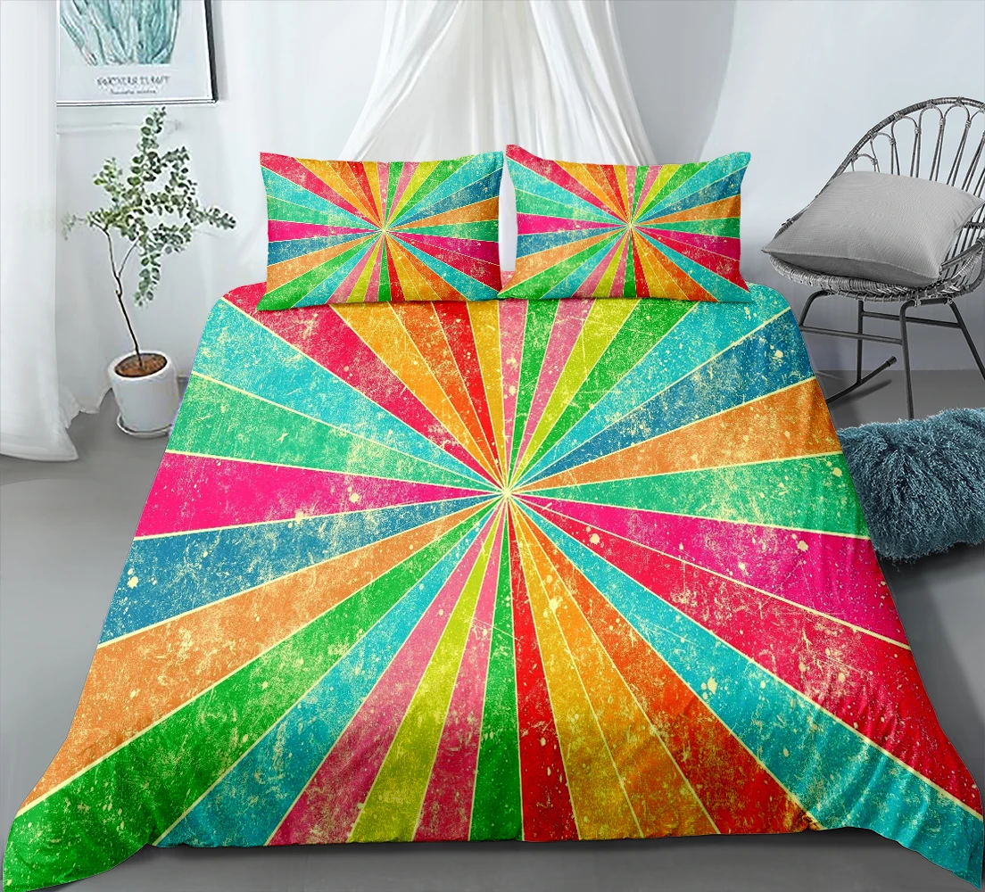 Комплект постельного белья из 3 предметов с радужным 3D принтом пододеяльник для