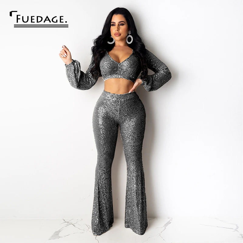 Fuedage/осенний комплект из двух предметов с блестками Женский Блестящий блестящий 2