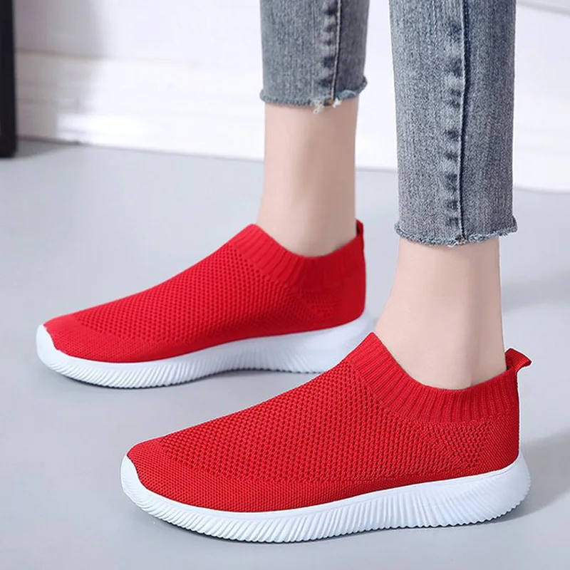 

Women Flats Knitted Women Loafers Breathable Mesh Women Shoes Sock Sneakers Flat Shoes Women Casual Shoes Female Plus Size 43