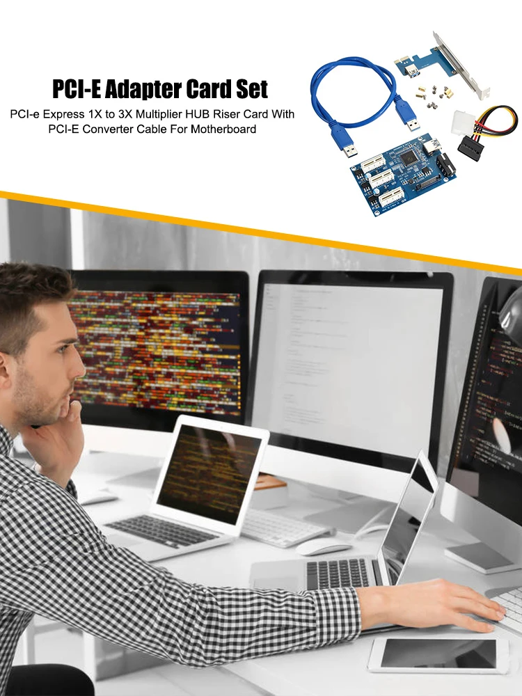 

PCI-E Adapter Card Set PCI-e Express 1X to 3X Multiplier HUB Riser Card With PCI-E Converter Cable For Motherboard