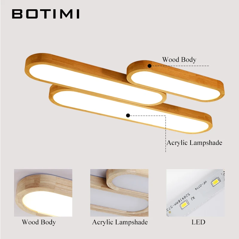 BOTIMI 220V светодиодный потолочный светильник s с длинным деревянным абажуром для гостиной, поверхностный монтаж, потолочный светильник, светильник для коридора