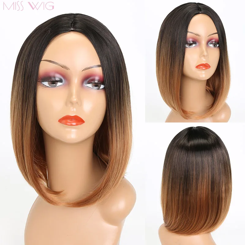 MISS WIG черный Омбре коричневый короткий прямой парик для женщин синтетические