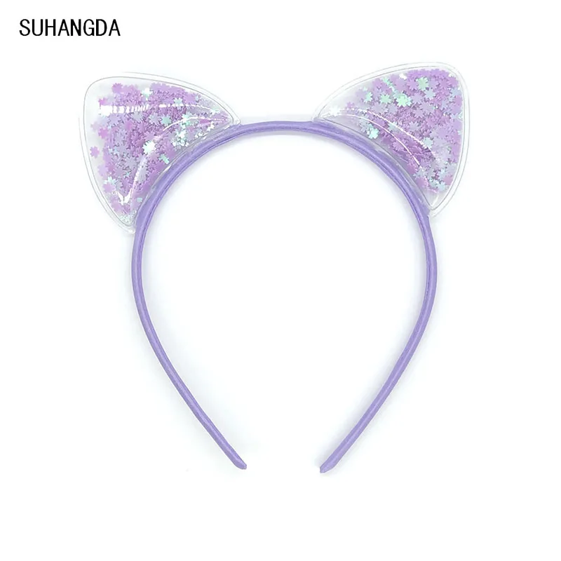 Purple New Girls Cute Colorful Sequin Cat Ears Headbands Children Sweet Cat Ears Hair Band Kids Hair Accessories Scrunchie Christmas - Color: Purple