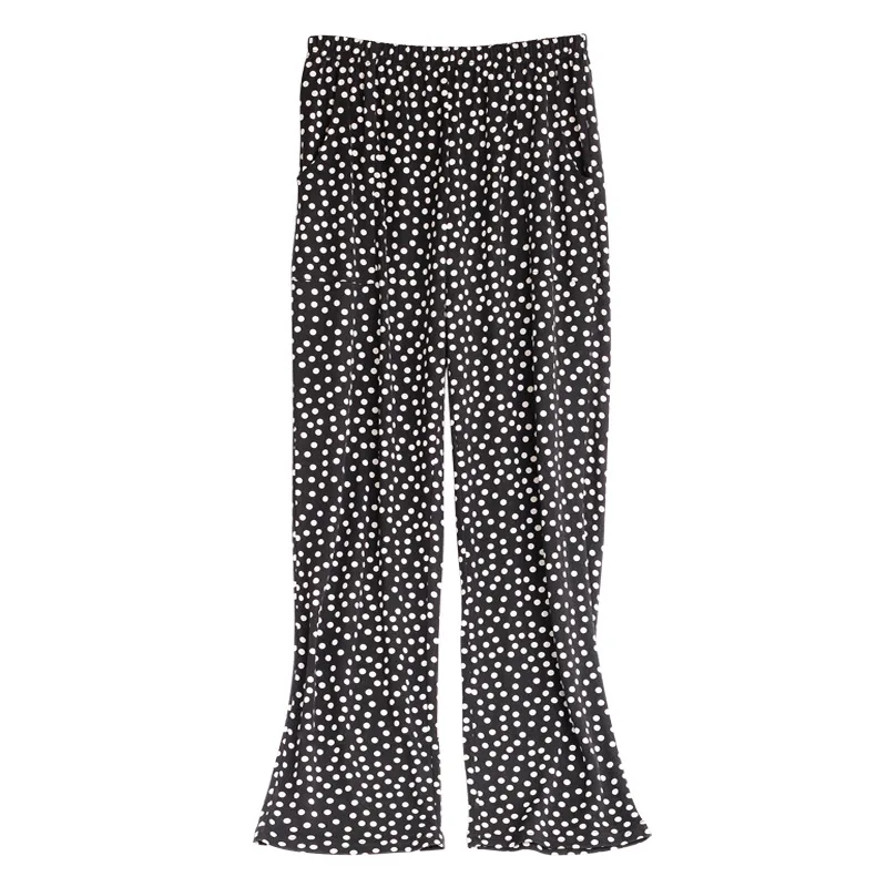 Women's silk straight pants casual loose pants 100% mulberry silk silk knitted elastic wide leg pants 9023