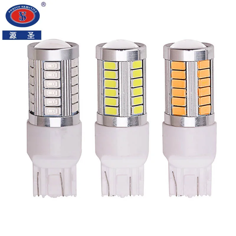 Юаньшенг T20 W21/5 Вт 1156 1157 7443 7440 W21W 5630 33SMD светодиодный автомобильный тормоз светильник Белого красного и желтого цвета DC 12V 800LM фонари заднего хода лампы