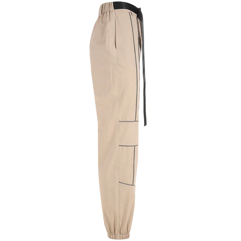 

2020 Fashion Casual Female High Waist Trousers Striped Joggers Cotton Cardo Zip Design Women Khaki Pants