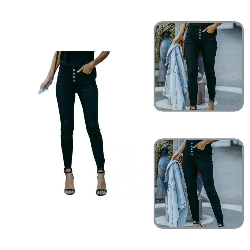 

Women Pants Super Soft Skinny Pants Comfy All-matched Trendy Pure Color Breasted Buttons Pencil Pants