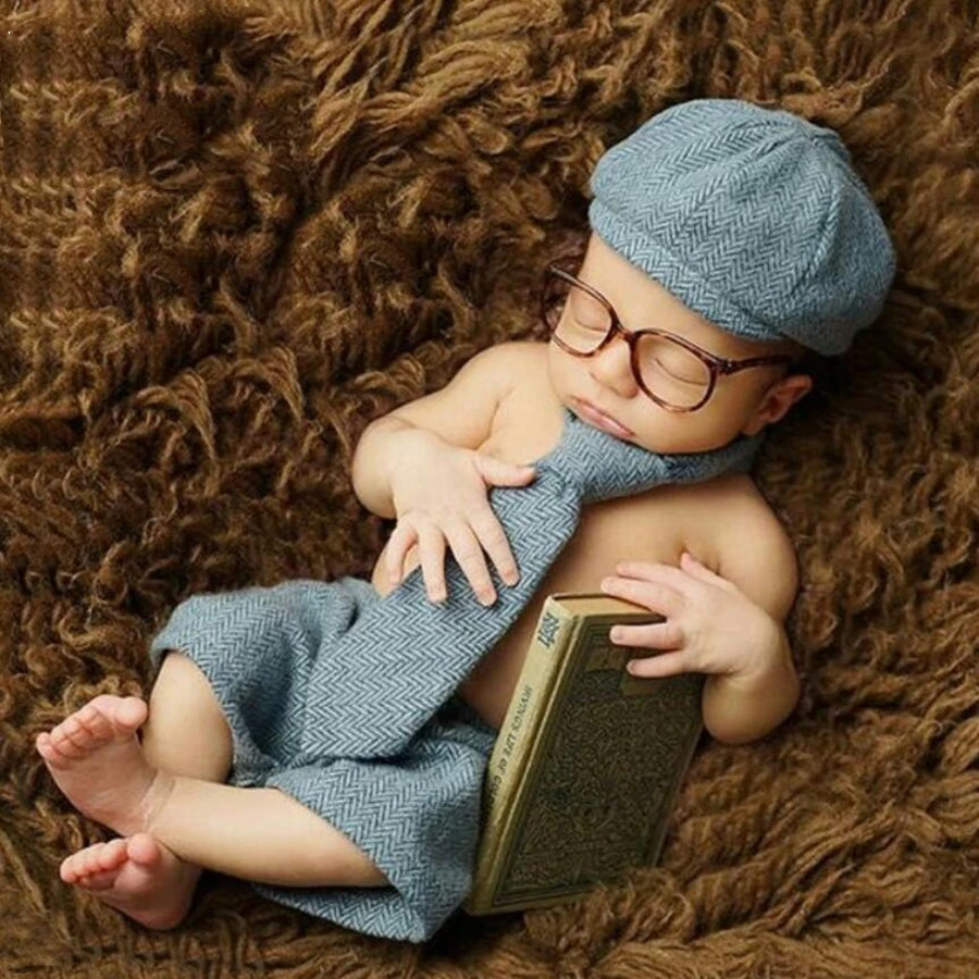 

Creative Hat And Tie 4-Piece Suit Newborn Photography Costume Baby 0-6Month Photo Modeling Costume Baby Photography Props LB673