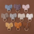 Детское деревянное кольцо-прорезыватель, мягкая Симпатичная хлопковая Игрушка-прорезыватель для зубов в виде кроличьих ушей, подарок для новорожденных