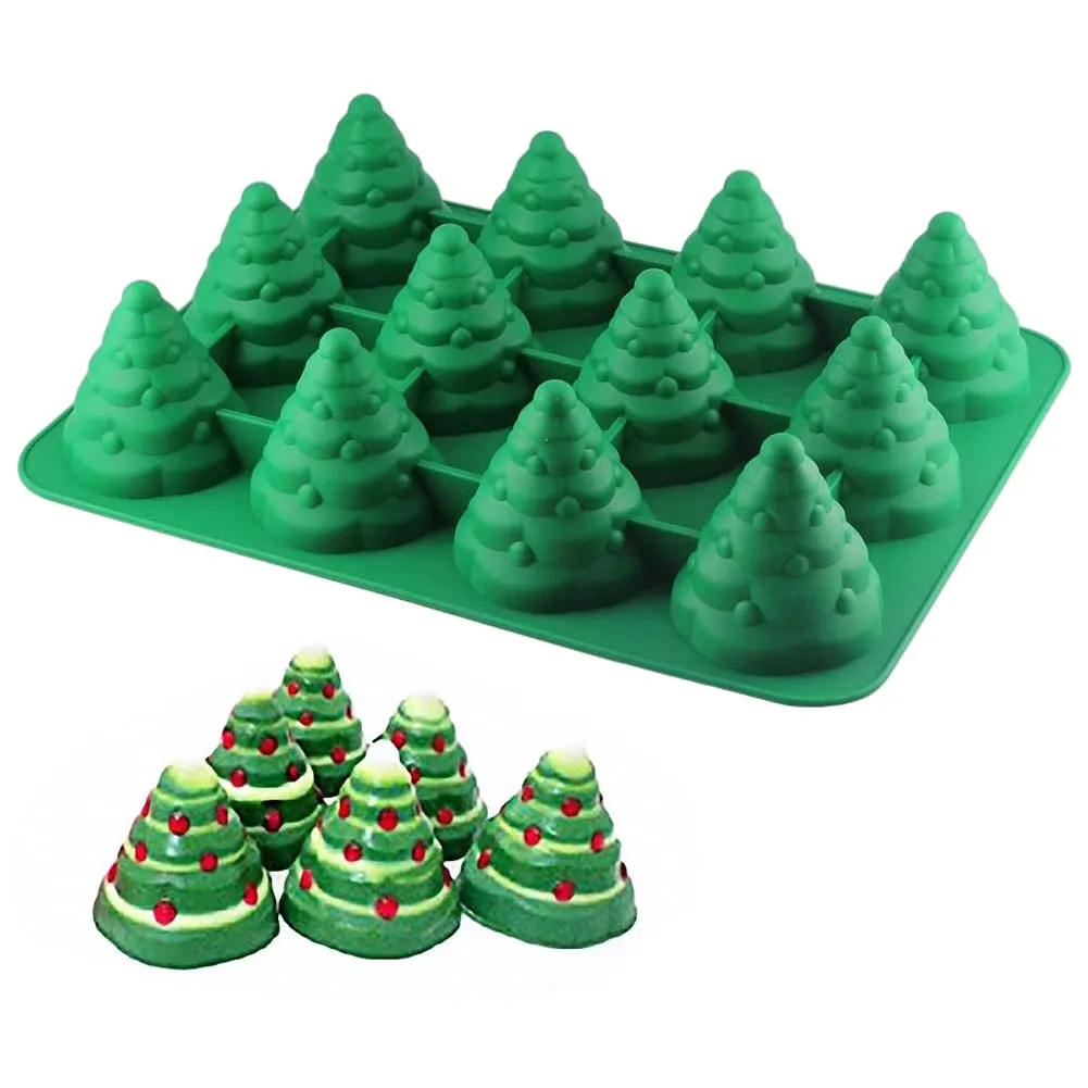 

3D Christmas Tree Baking Mold 12 Cavity Xmas Tree Silicone Mould Handwork DIY Cake Chocolate Pan Kitchen Dessert Decorating