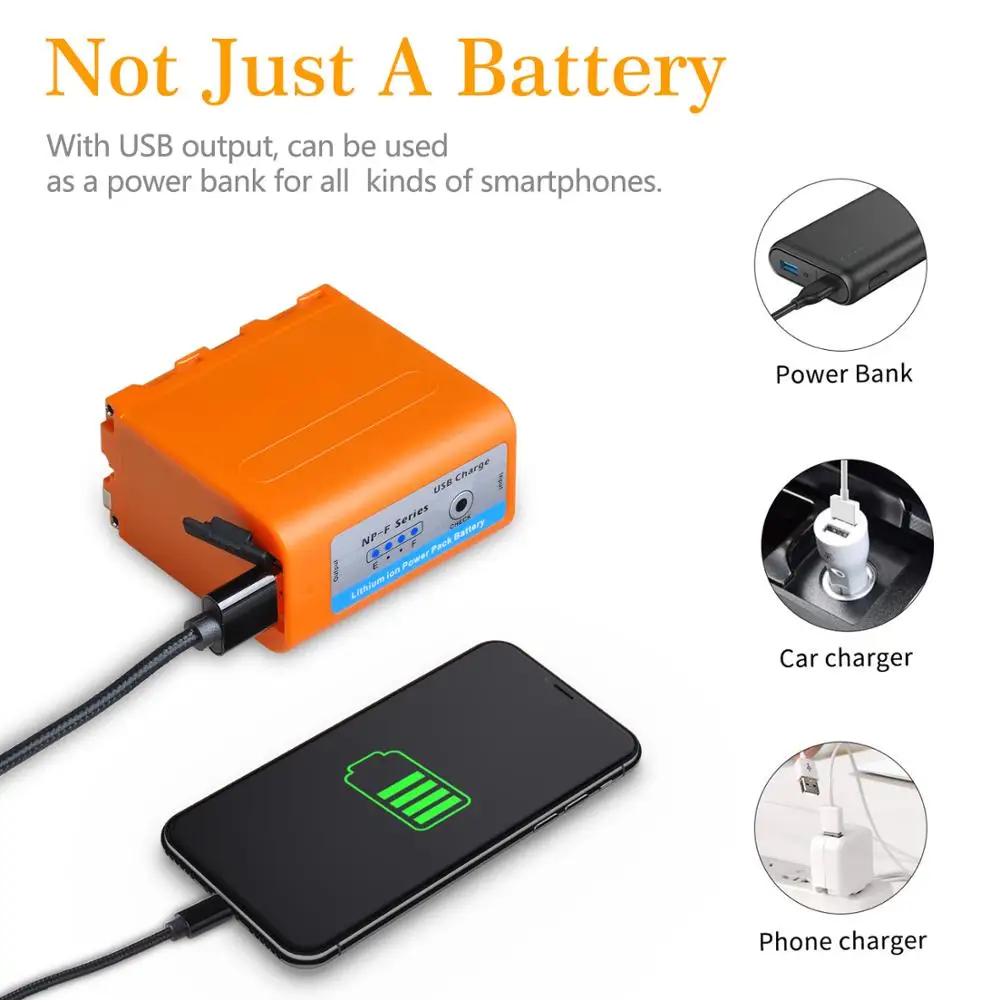 

5200mAH USB Output NP-F750 F730 F770 Battery LED Power Indicator for Sony NP F960 F970 NP-F550 CCD-TRV58 V1J z1