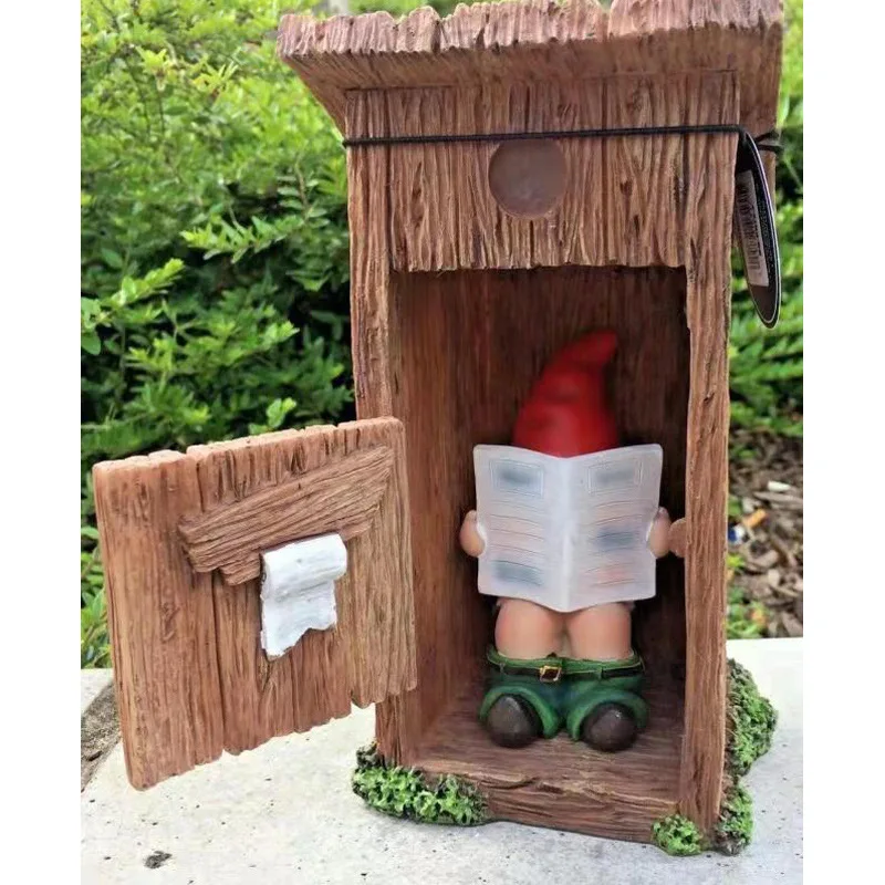 

Garden Dwarf Statues Funny Resin Read Newspaper In Toilet Sculptures Living Room Desktop Ornaments Home Craft Decoration