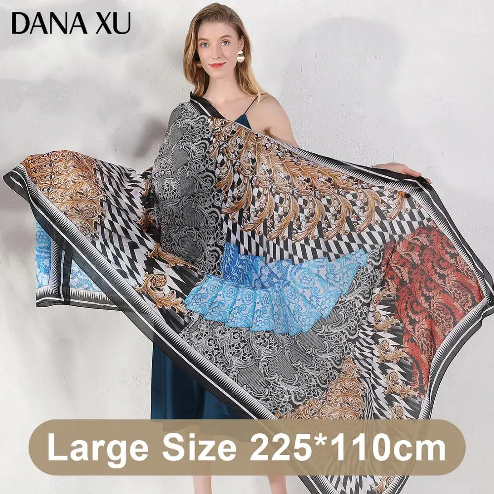 

2021 Silk Long Scarf Luxury Brand Women New Design Beach Blanket Shawl Wear Swimwear Bandana Hijab Face Shield Foulard