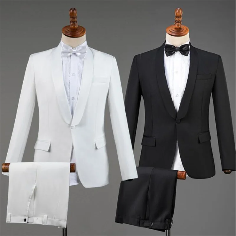 Wedding suits for men blazer white black singer suits fashion slim masculino latest coat pant designs chorus groom clothes S-2XL